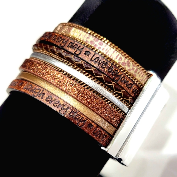 Tree of Life Stacked Bracelet Brown Faux Pearls Silver Magnetic Clasp - Picture 3 of 9